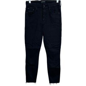 Mother High‎ Waisted Looker Ankle Fray Jeans In Wash Black Size 25